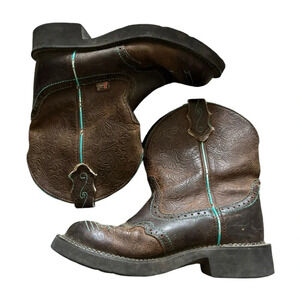 Justin Woman’s Gypsy Floral brown with turquoise accents, round toe, size 6.5